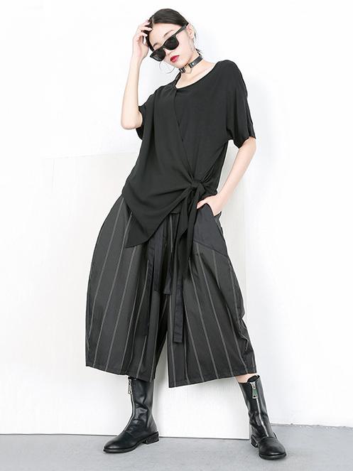 Stripes Wide-leg Elastic Fashion Pants