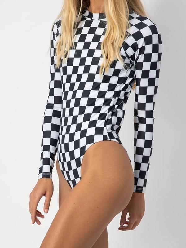 Multi-Color Long-Sleeve Halter One-Piece Swimsuit