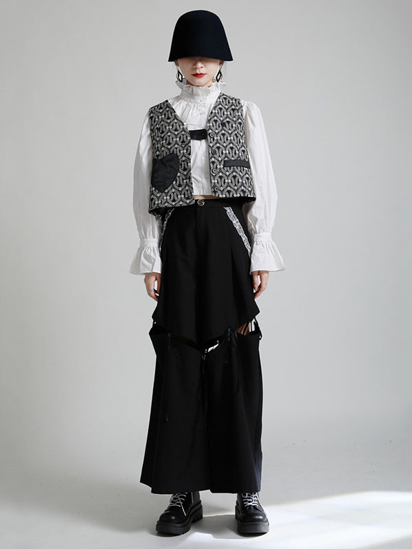 Stylish Split-Joint Printed Wide Leg Loose Pants