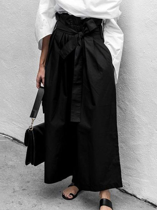 Black High Waisted Loose Solid Color Wide Leg Pants