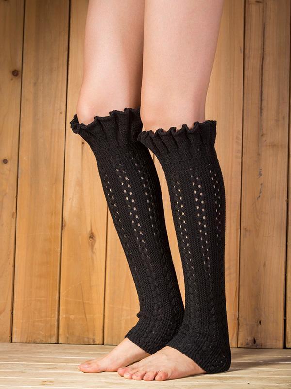 Knitting Lotus Pattern Knee-high Leg Warmer Thermal Stocking