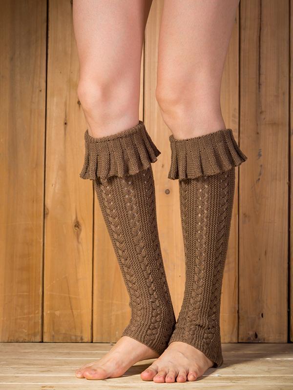 Knitting Lotus Pattern Knee-high Leg Warmer Thermal Stocking