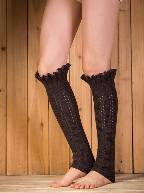 Knitting Lotus Pattern Knee-high Leg Warmer Thermal Stocking