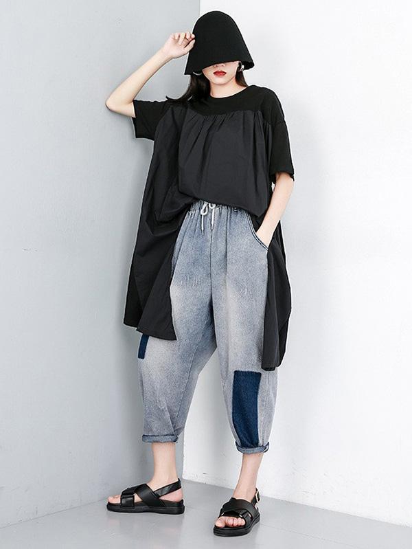 Solid Asymmetric Round-neck T-Shirt Skirt