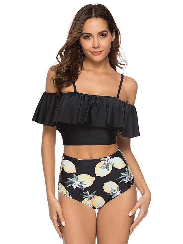 Ruffle Crop Top High Waisted Bikinis Swimwear