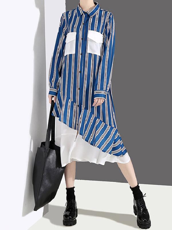 Loose Stripe Split-joint Long Dress