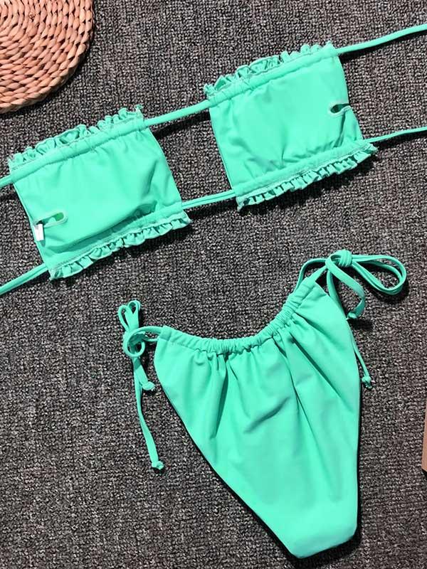 Sexy Fold Hollow Bikini Swimsuit