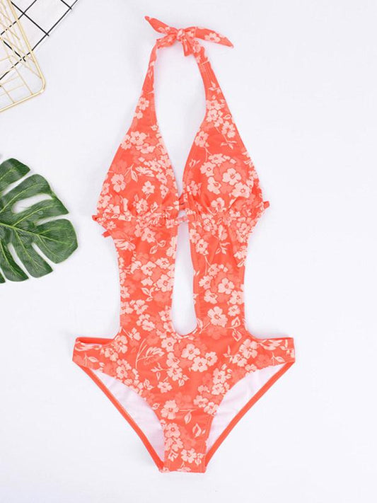 Sexy Pendant Backless Hollow Bandage Printing Split Type Swimwear