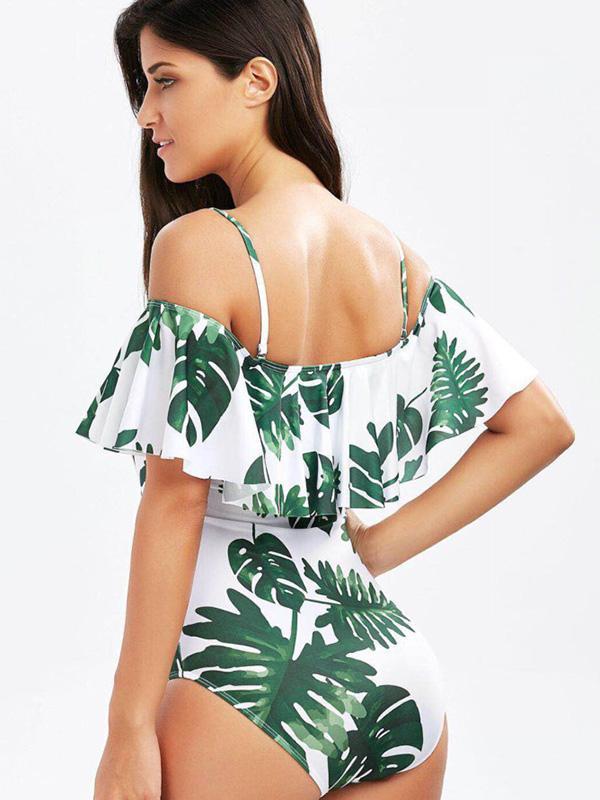 Off-the-shoulder Falbala One-piece Swimwear