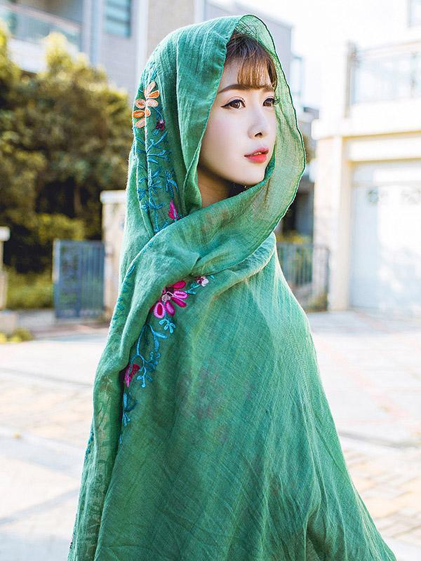 Traditional Style Shawl Scarf with Flower Print, Seven Colors