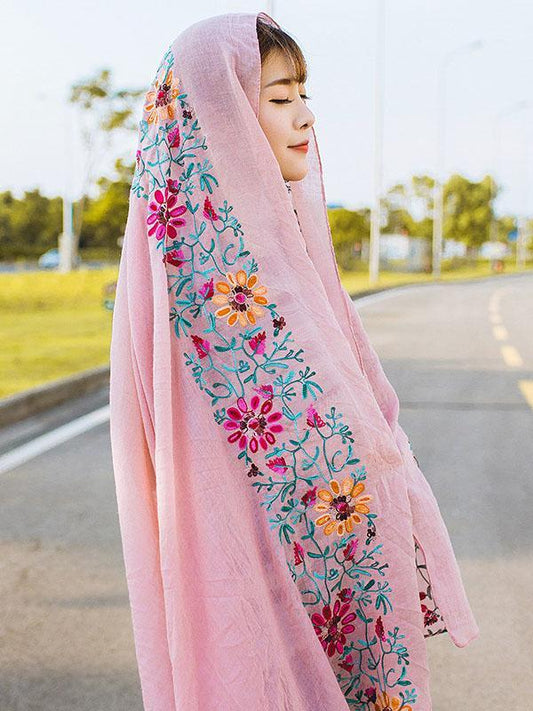 Traditional Style Shawl Scarf with Flower Print, Seven Colors