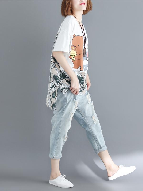 Oversize Printed Cartoon High-low T-Shirt