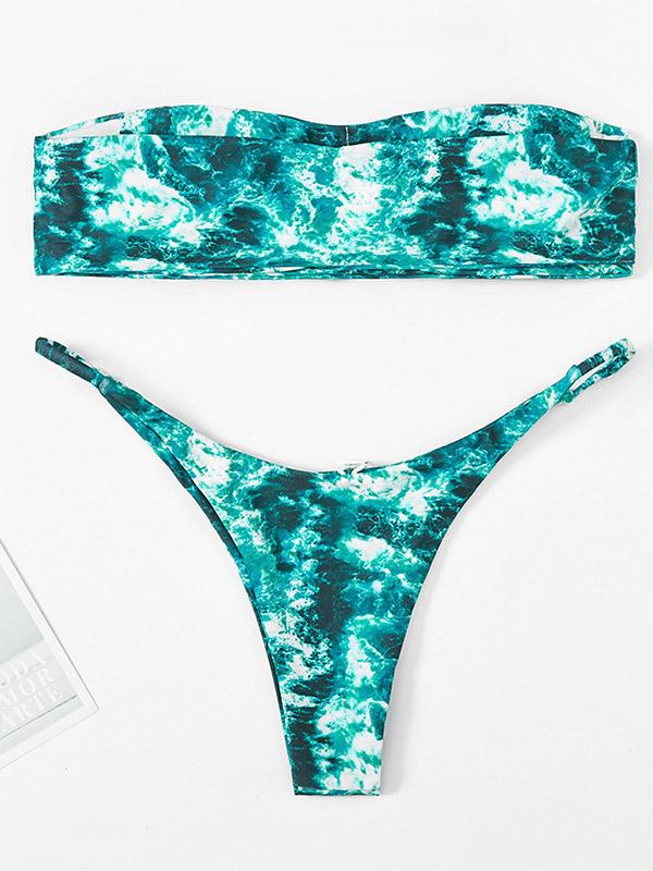 Ocean-Printed Bikini Swimsuit