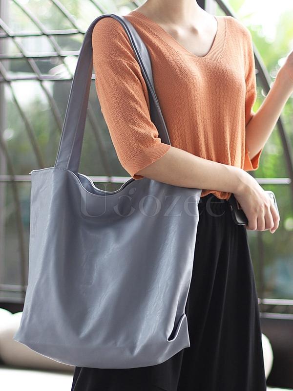 Soft Solid Handiness PU Tote Shoulder Bag