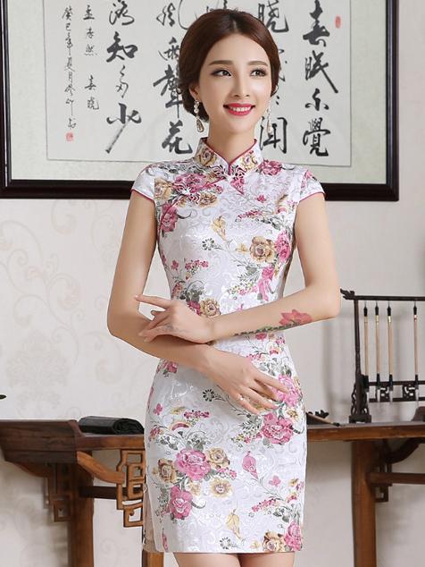 Vintage Floral Short Cheongsam Dress