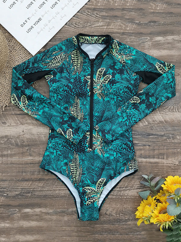 Printed Zipper Long Sleeves One-Piece Wetsuit