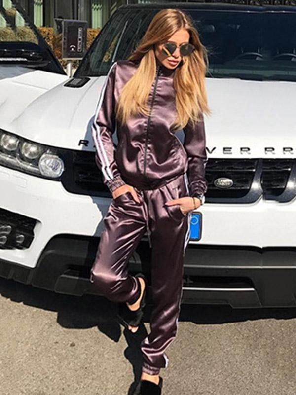 Casual Solid Straight Leg Sports Suit