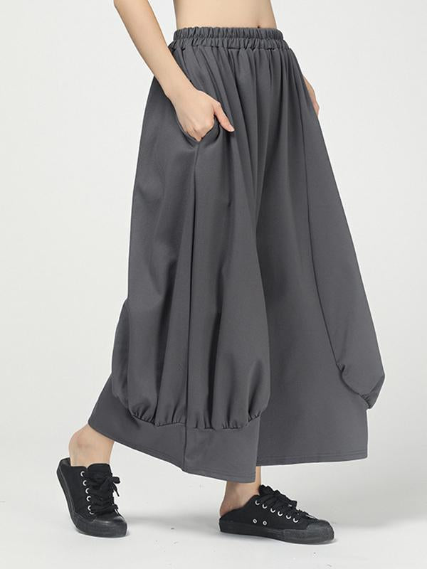 Solid Color Pleated Wide-Leg Culottes