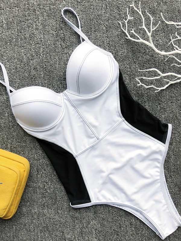 Plain Gauze Spaghetti-neck One-piece Swimsuit