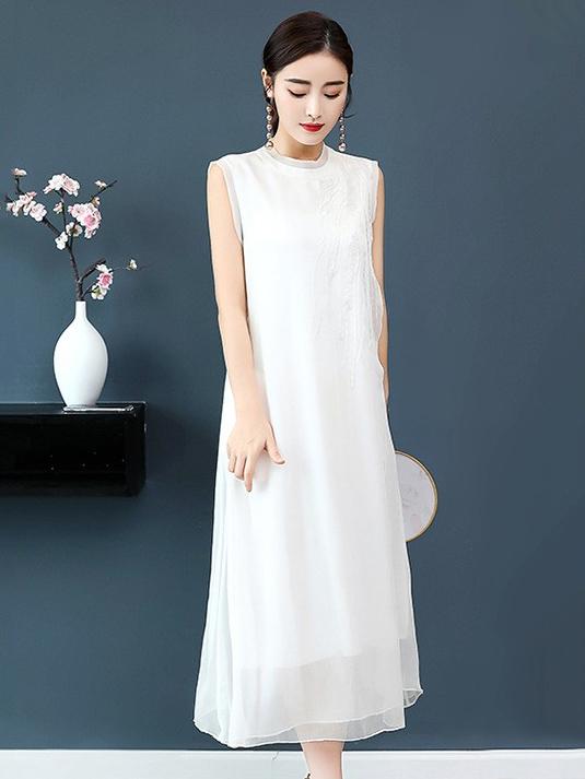 Chiffon Embroidery Vest Dress