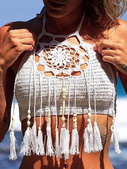 Knitting Tasseled Swimwear Bralette