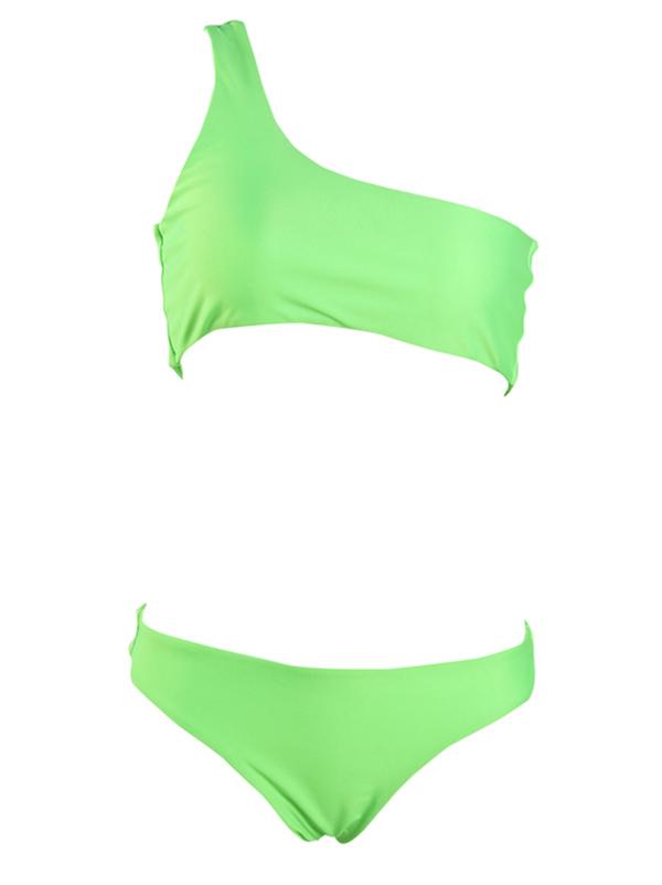 Fluorescent Green One Shoulder Bikini Set