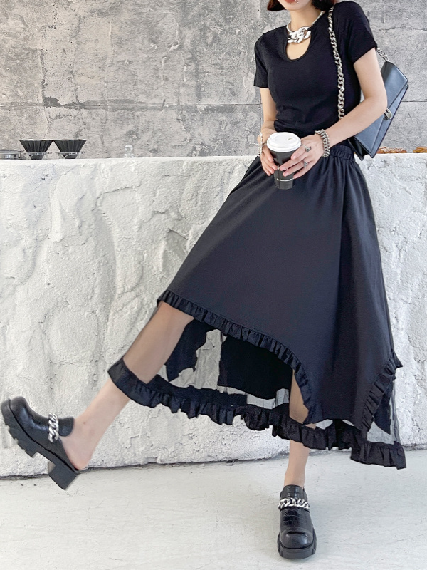 Stylish Black Split-Joint Gauze High Waisted A-Line Skirts