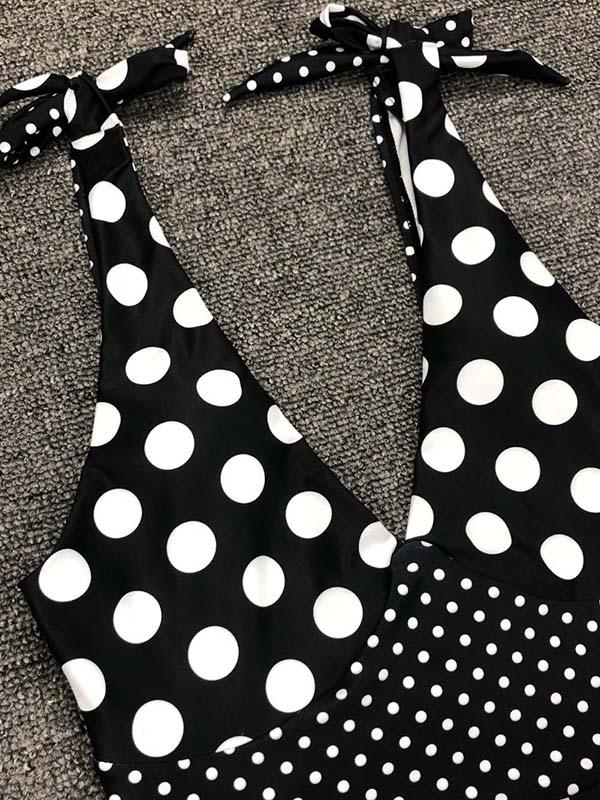 Vintage Polka-Dot V-neck One-piece Swimsuit