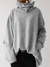 Casual Loose Solid Color Heaps Collar Long Sleeves T-Shirt Tops