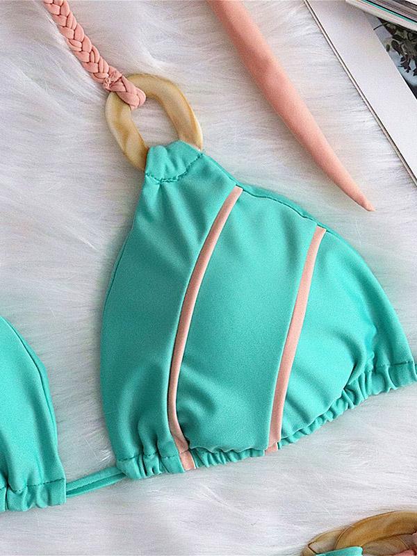 Embellished Triangles Bandage Split Bikini Swimsuit