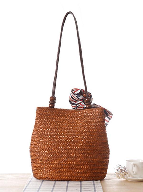 Bohemia Knitted Cotton-polyester Floral Bag