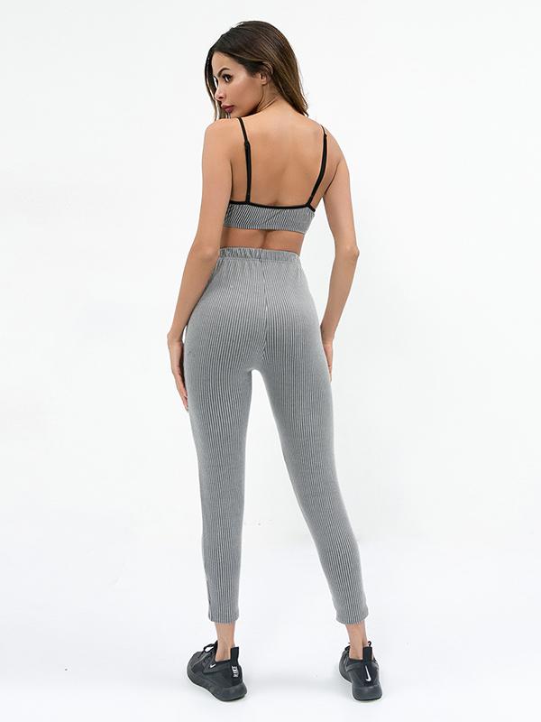 Stripe Sports Bra and Leggings Suits