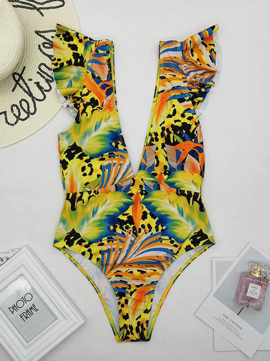 Falbala V-Neck One-Piece Swimsuit