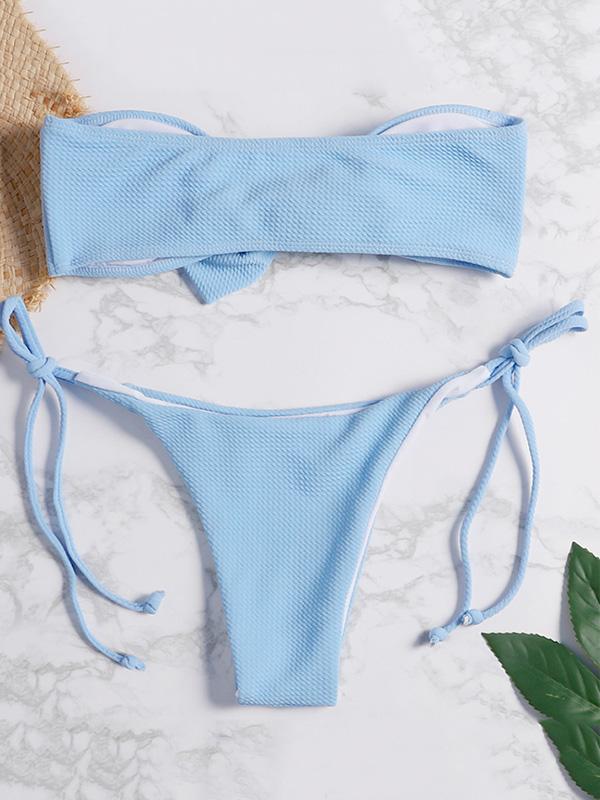 Bow Plain Textured Bikini Set