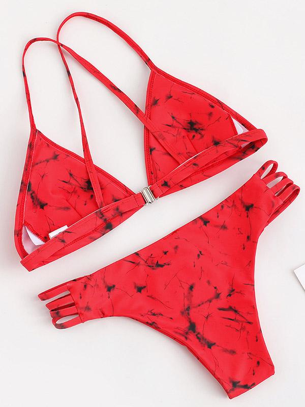 Printed Triangle Scrunch Bikini Set