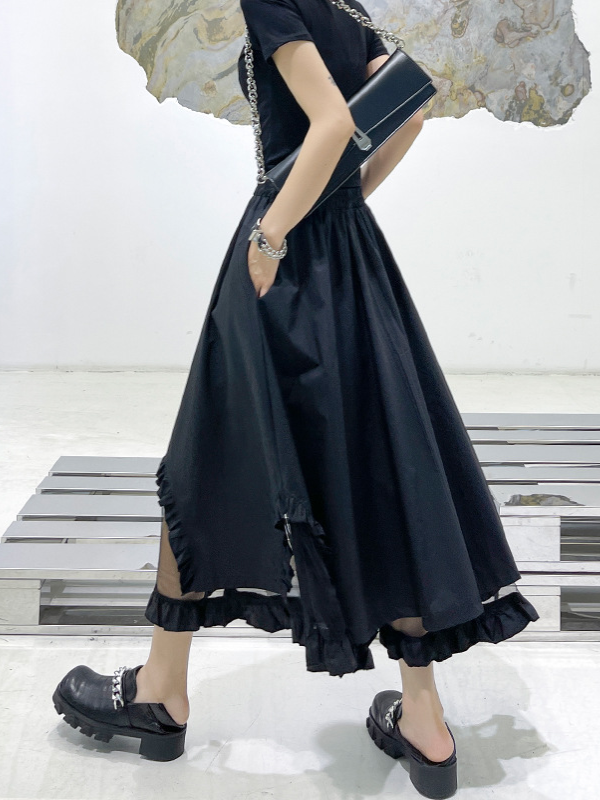 Stylish Black Split-Joint Gauze High Waisted A-Line Skirts