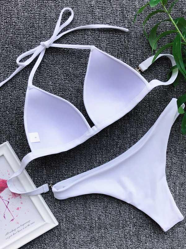 Halter-neck Plain Bikinis Swimwear