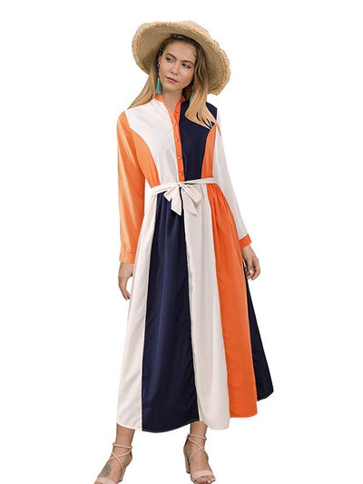 2019 Spring New Contrasting Colour Dress with Belt