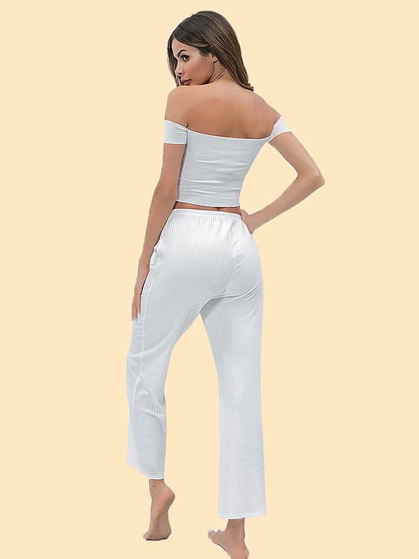 Off The Shoulder Crop Tees And Casual Pants Suits