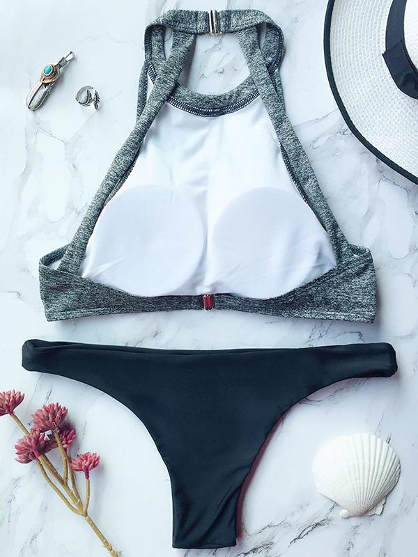 Backless Contrast Bikini Set