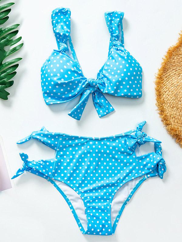 Plaid-Print Knotted Split Bikini Swimsuit