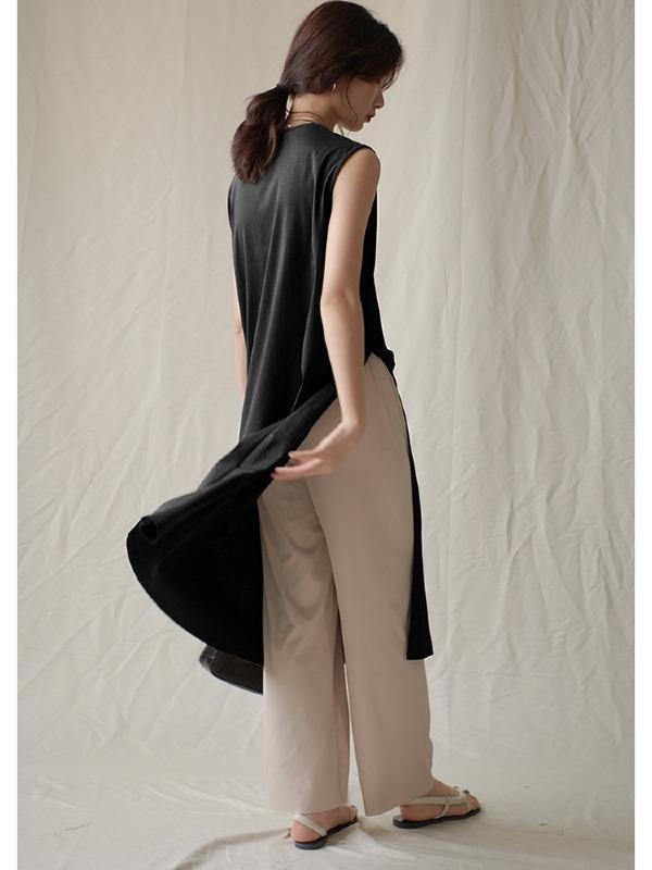 Casual Split-Side Sleeveless Ruffled Long Shirts