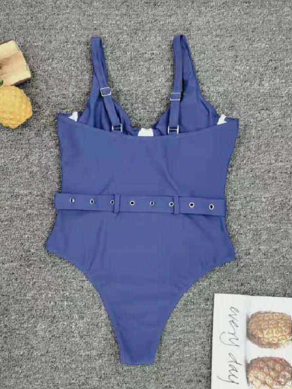 Sexy Steel Ring Corsage Collar+Sash One-Piece Swimwear