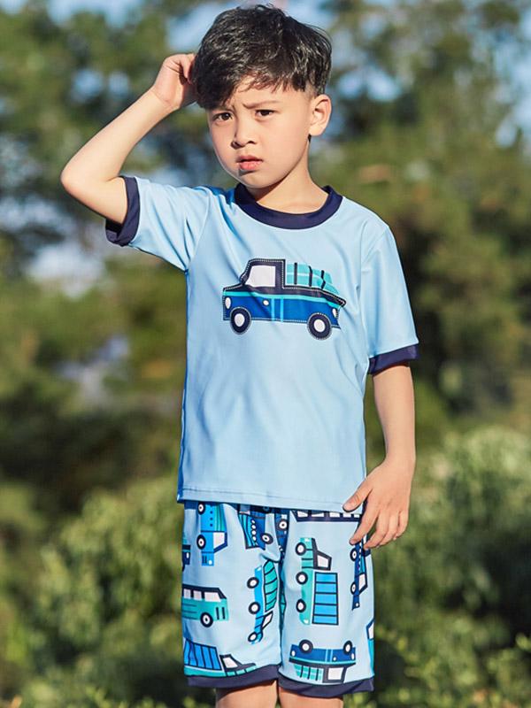 AONIHUA Truck Printed Short Sleeves Little Boy Swimwear