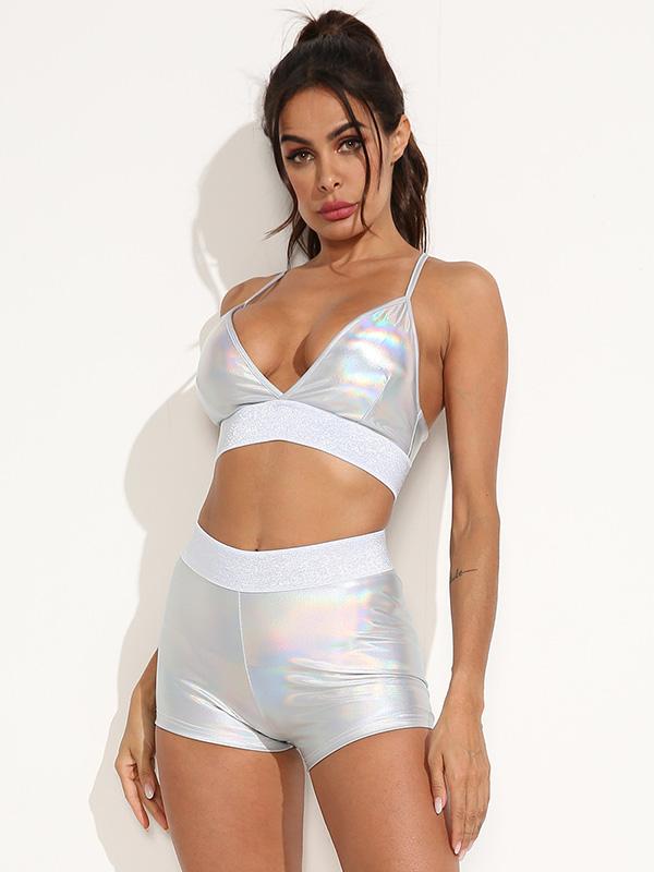 Sexy High-Waisted Laser Sports Shorts