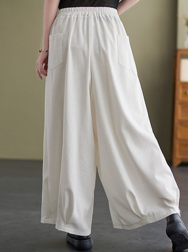 Loose Solid Color Elasticity Wide Leg Culotte Pants