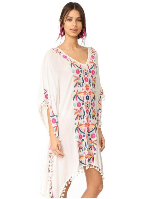 Bohemia Tassels Embroidered Loose Midi Dress Cover-Ups