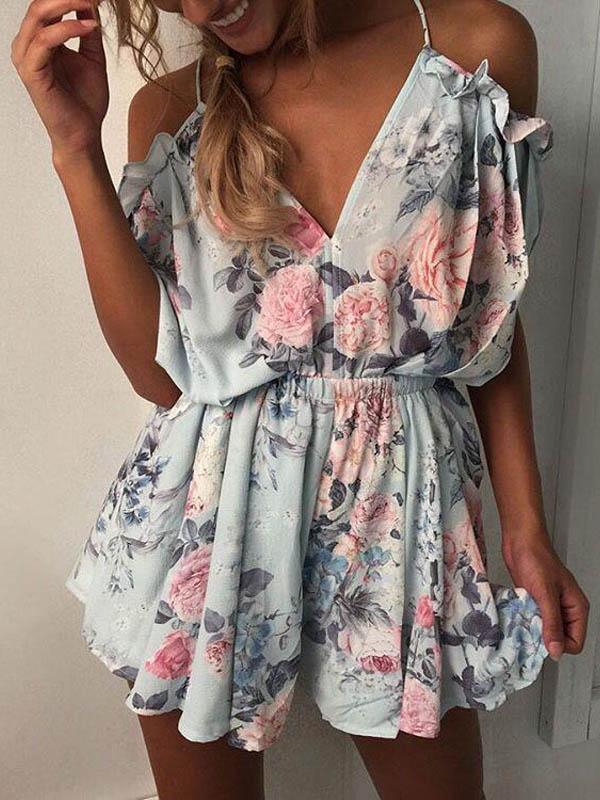 Bohemia Floral V-Neck Falbala Romper