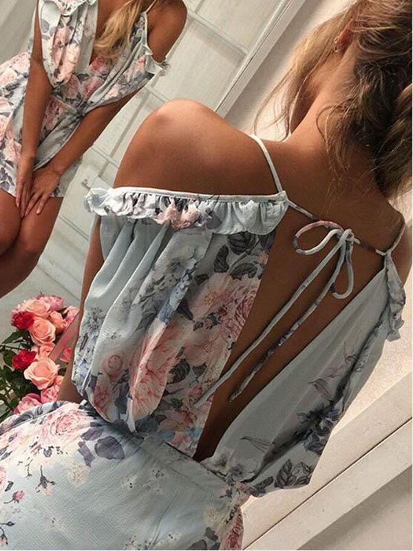 Bohemia Floral V-Neck Falbala Romper