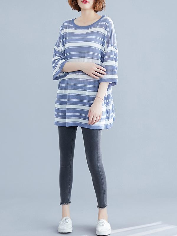 Hollow Loose Striped T-Shirt